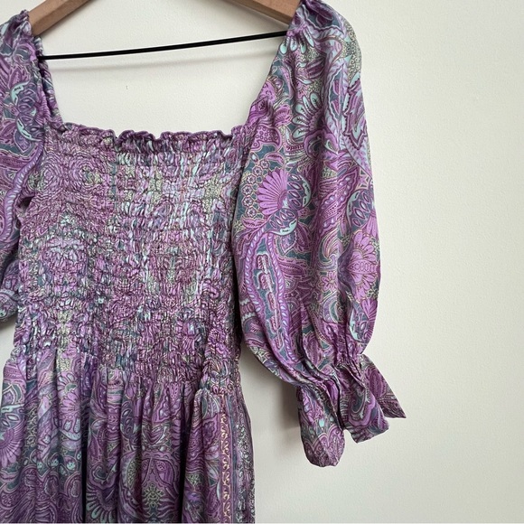 Perry Walker Collective Grace Purple Paisley Smocked Bohemian Midi Dress Silk - Picture 7 of 13